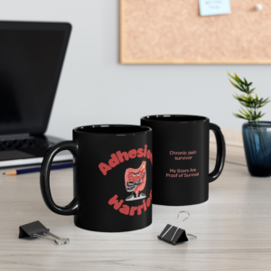 Adhesions Warrior Mug - My Scars Are Proof of Survival - Inspirational Black Coffee Cup